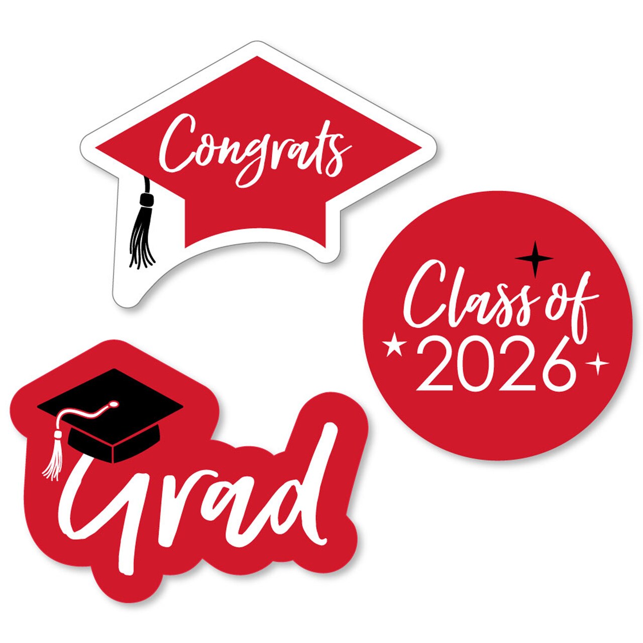 Big Dot of Happiness Red 2026 Graduation Party - DIY Shaped Cut-Outs - 24 Count